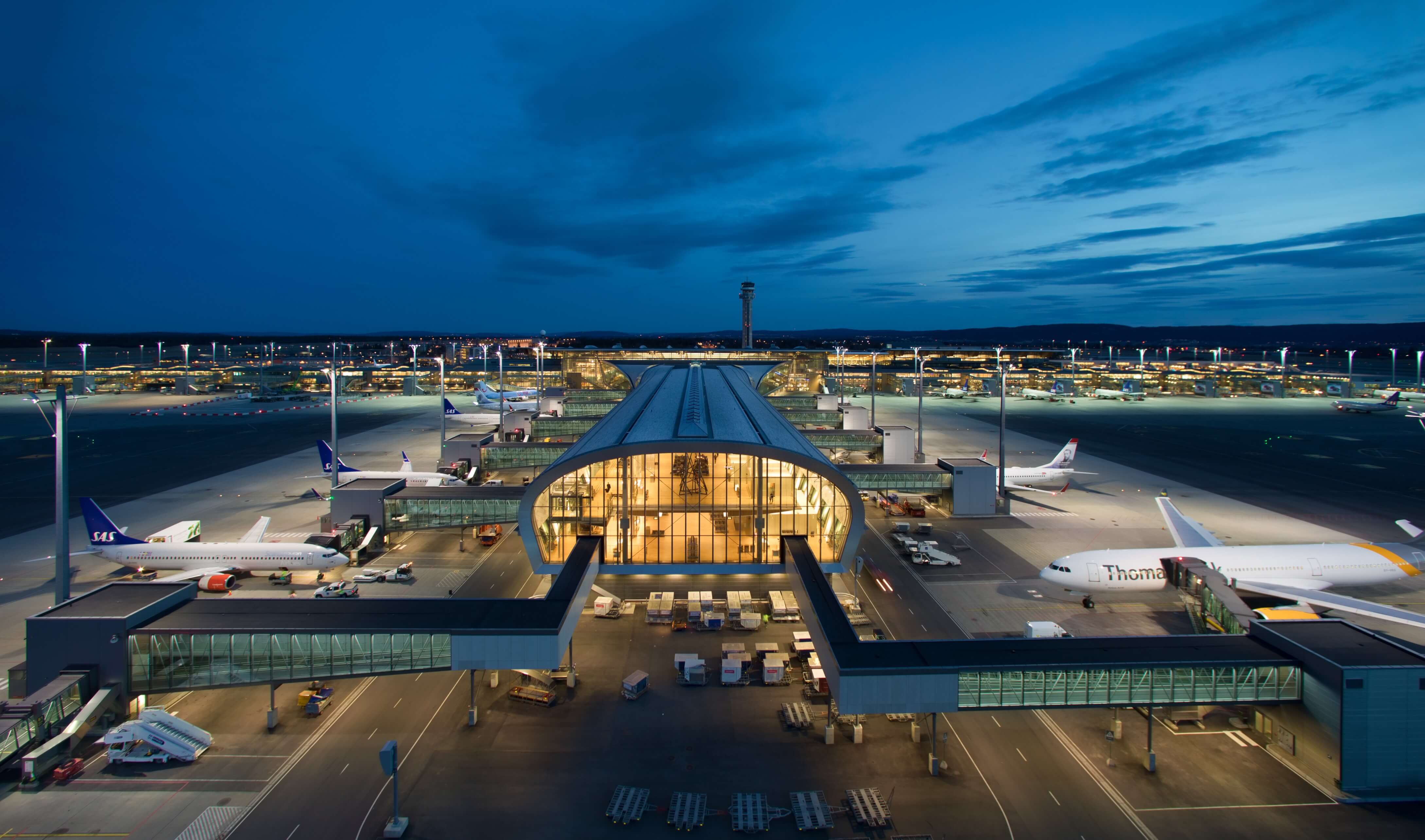 Oslo Airport terminal night view